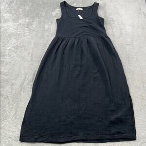 NEW Madewell XS Black Knit Tank Midi Dress Gauzy 100% Cotton
